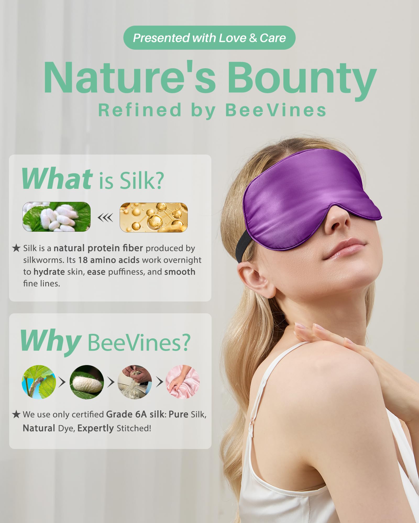 BeeVines masque sommeil soie Mulberry dormir en voyage léger et efficace