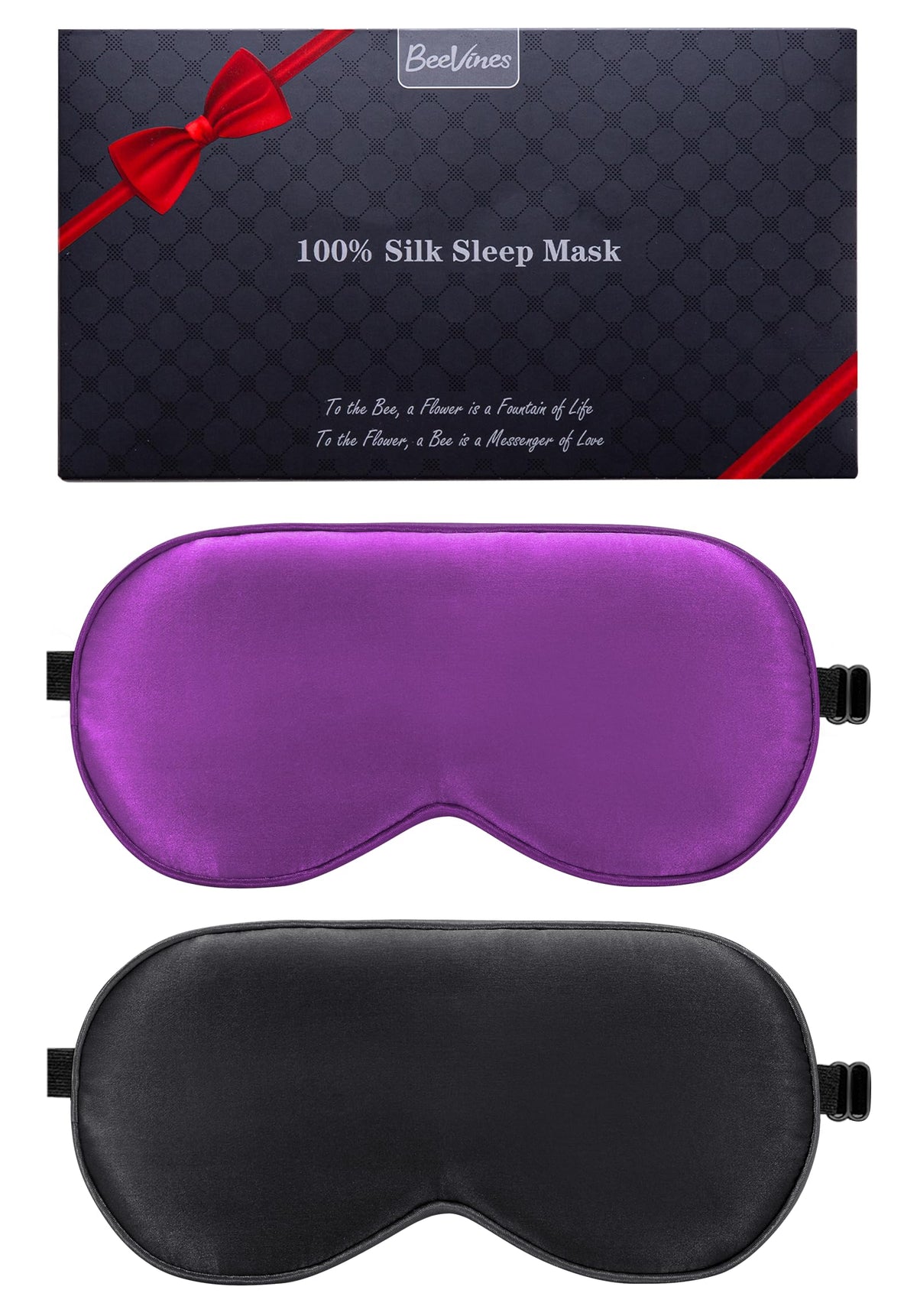 BeeVines masque sommeil soie Mulberry noir 2-pack bloque la lumière pour repos profond