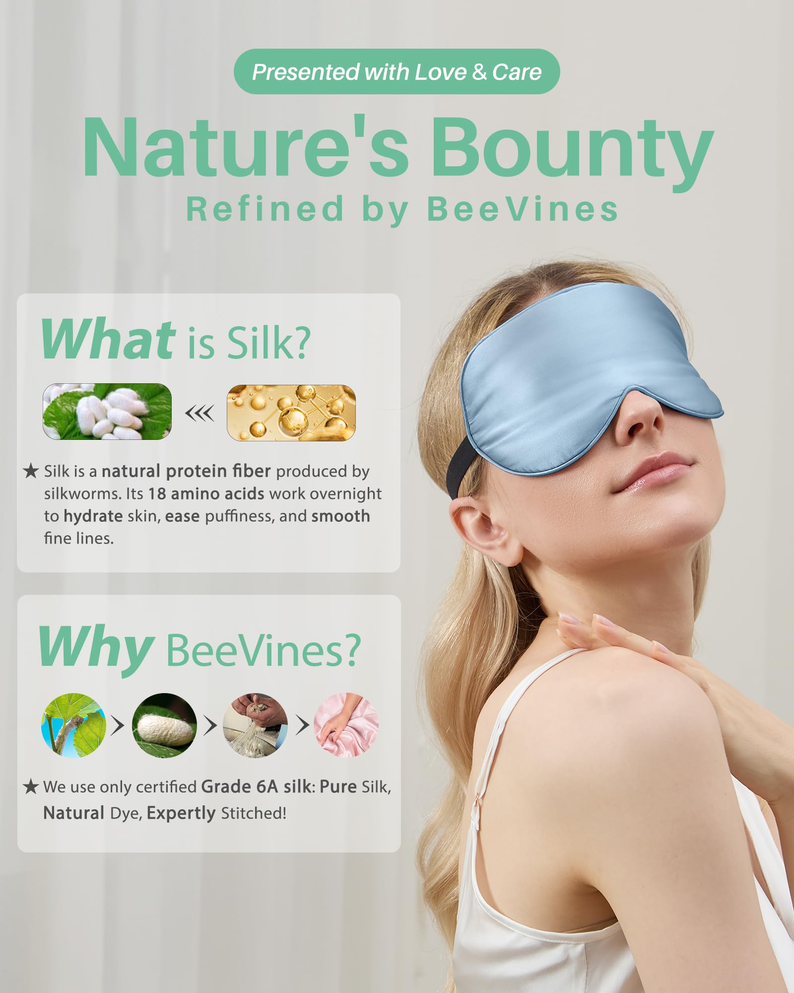 BeeVines masque-yeux-respirant-soie-murier: respirant et hypoallergénique pour peau sensible