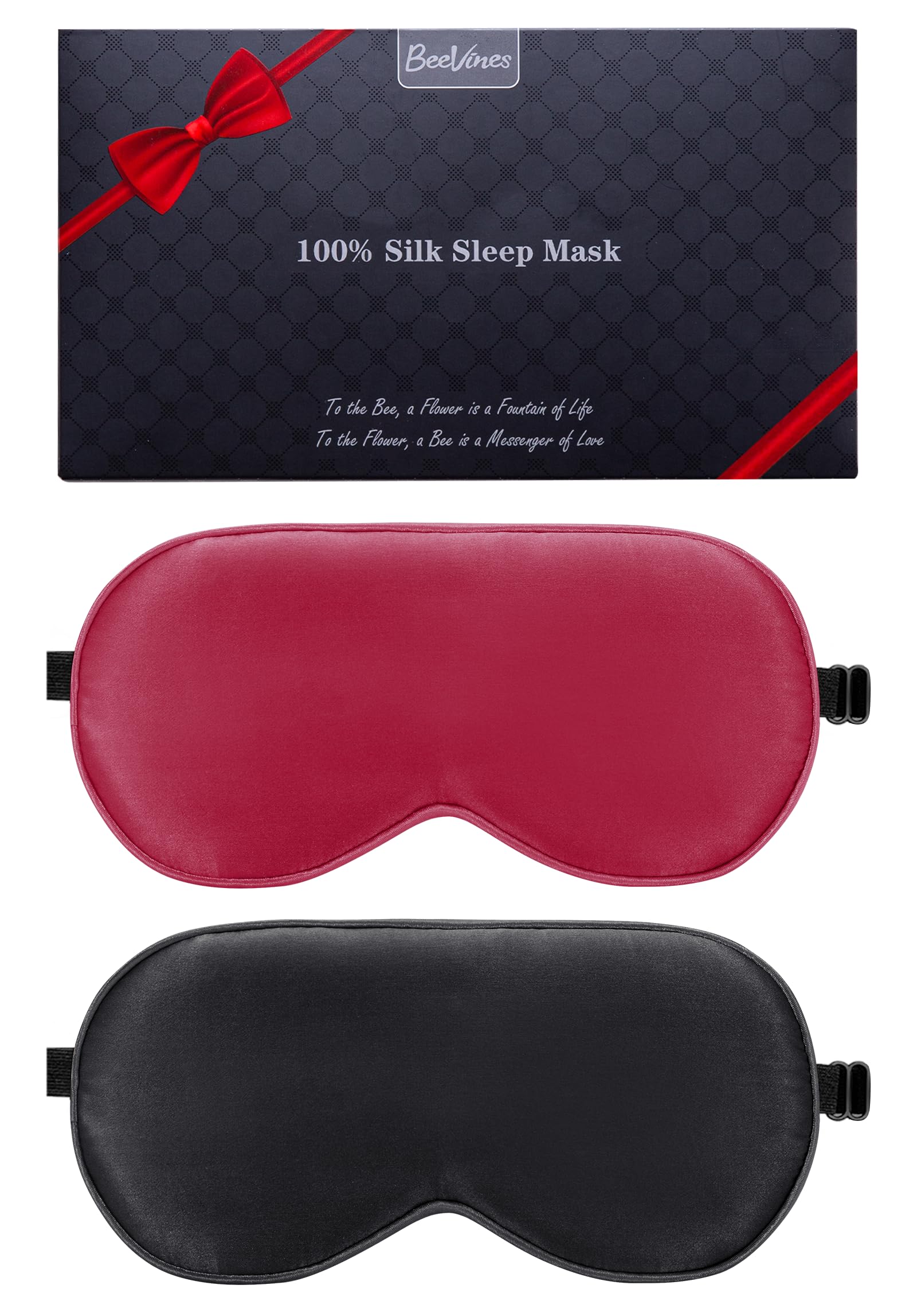 BeeVines masque yeux soie mulberry double-face noir, bloque lumière pour sommeil profond