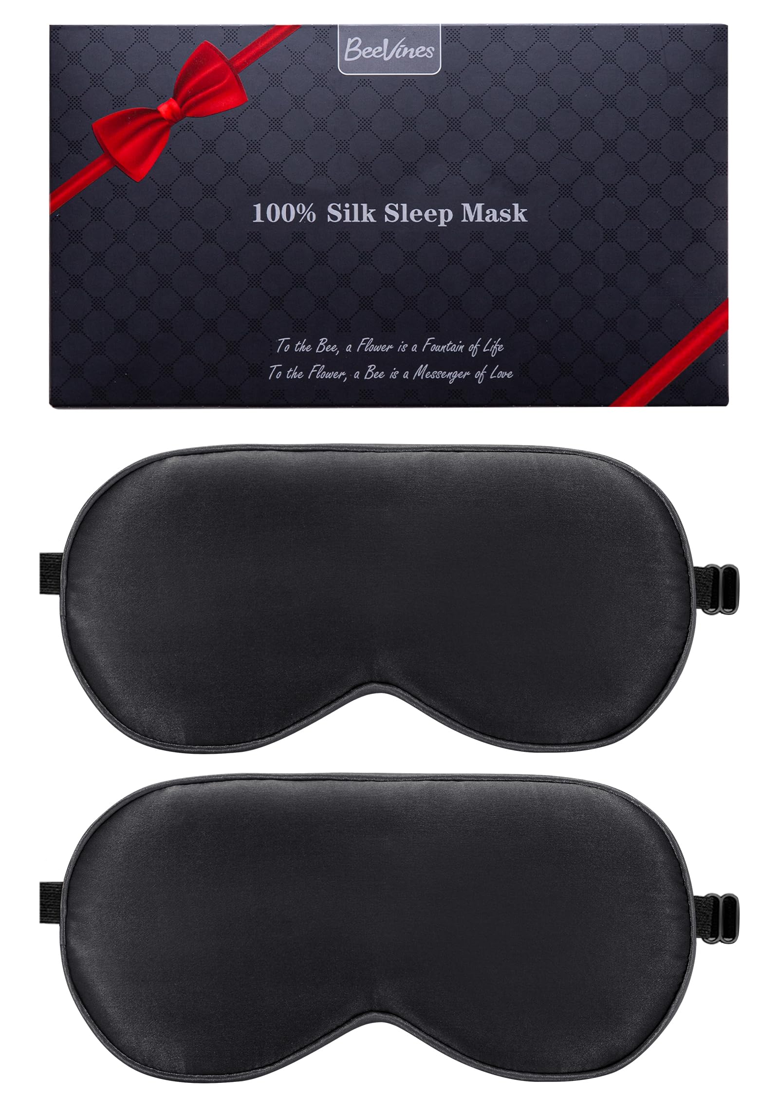 BeeVines masque yeux en soie mûrier noir en paire, confort luxueux et lumière bloquée.