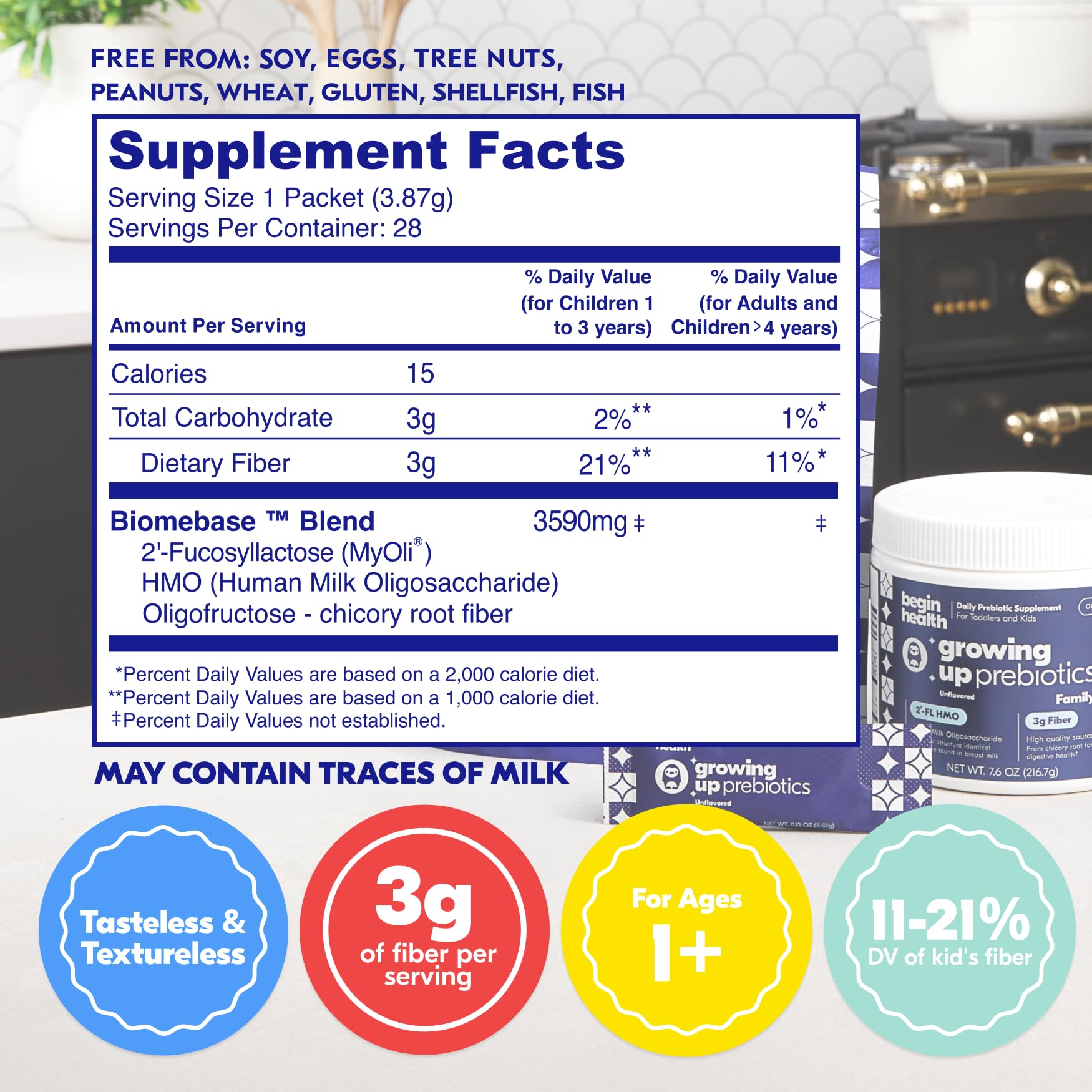 Begin Health Growing Up Prébiotics – sachets pratiques pour intégrer le soutien intestinal chez l'enfant