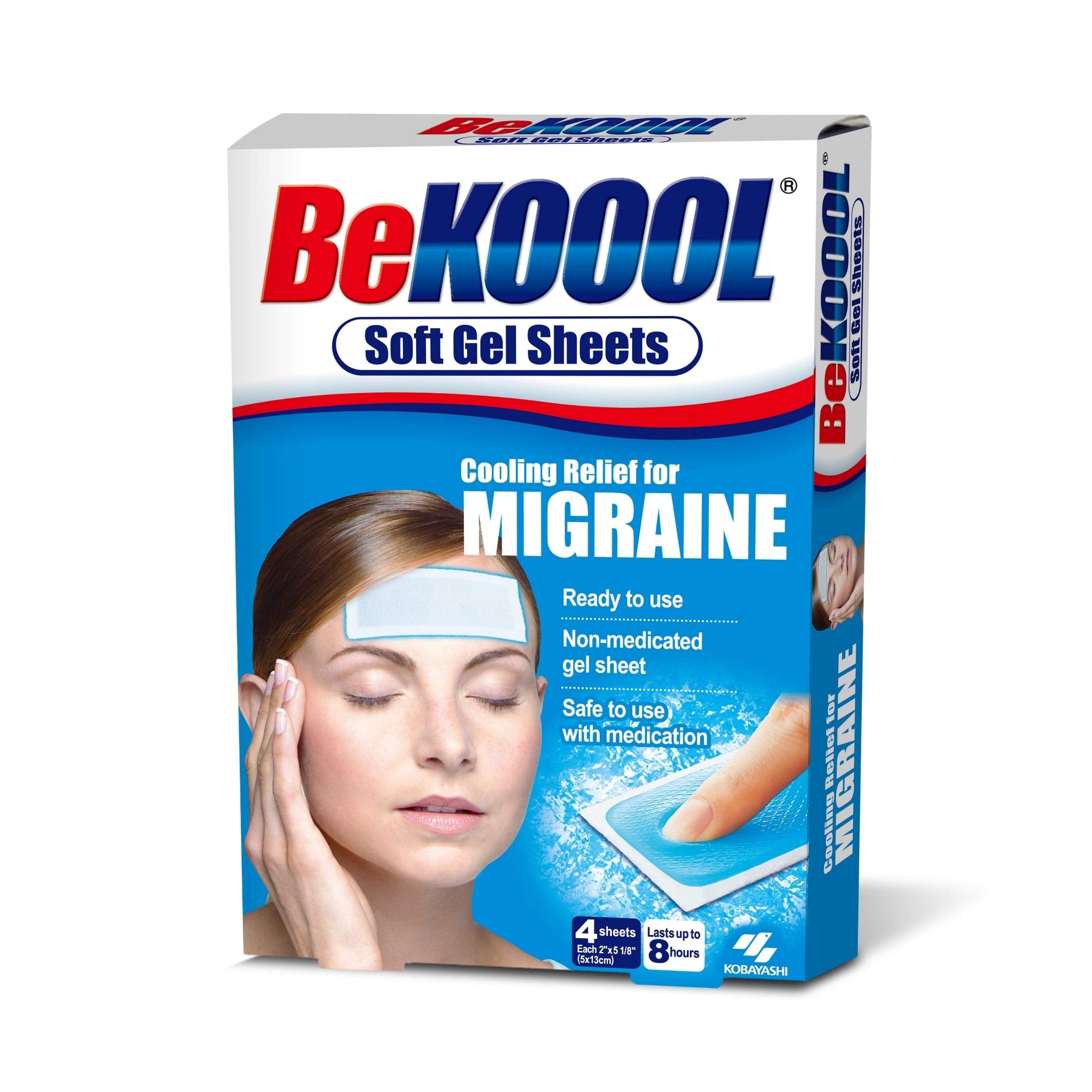 BeKOOOL sur la tempe, feuille-gel migraine pour soulagement rapide.