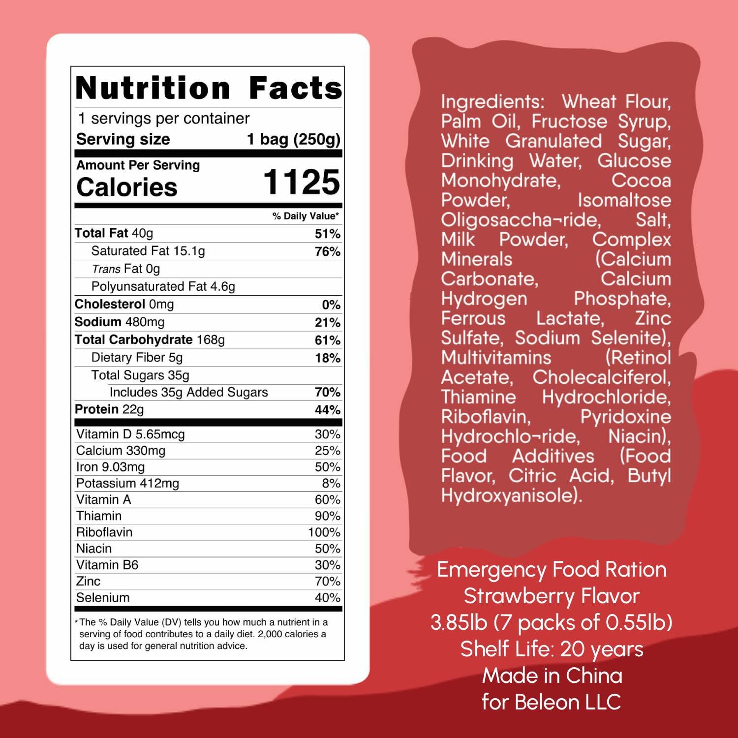 Beleon ration urgence fraise biscuits, portions individuelles pour activites en plein air.