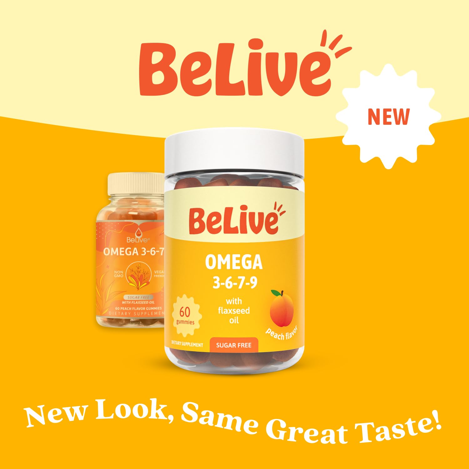 BeLive Gommes Omega3 sans sucre, emballage clair et édulcorants naturels.