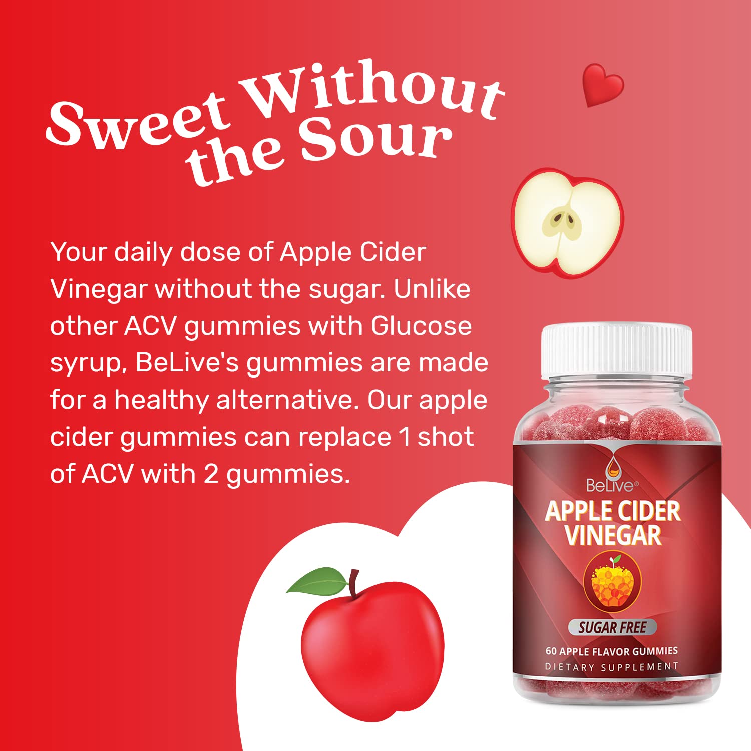 BeLive Gommes Vinaigre de Cidre vegan et sans OGM pour un mode de vie conscient