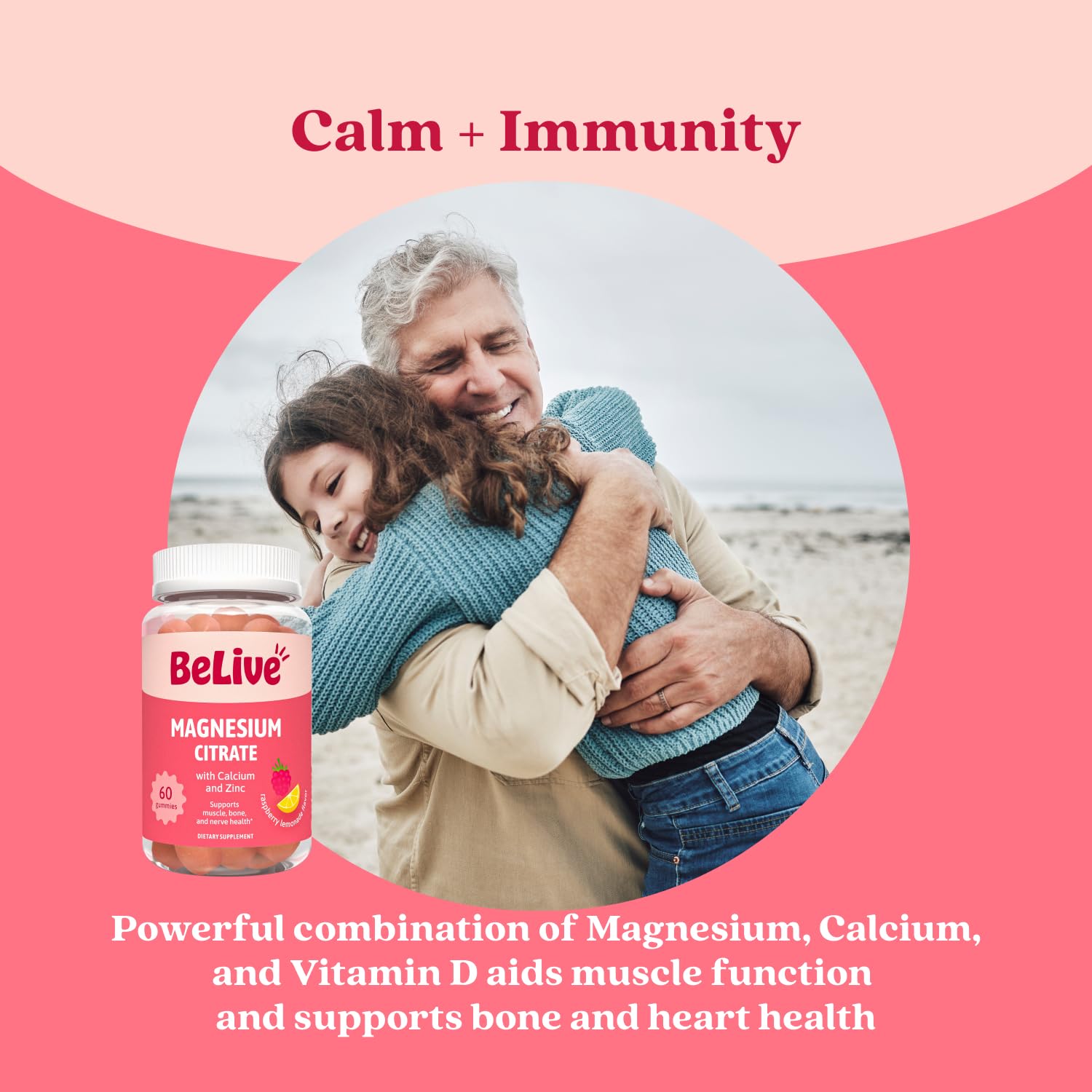 BeLive magnésium citrate gommes, arôme framboise-citronnade, goût frais et fruité.