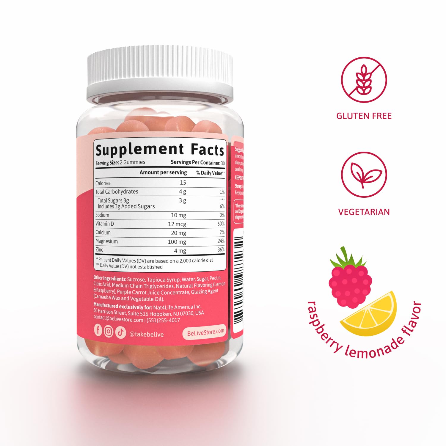 BeLive magnésium citrate gommes, gros plan sur les gommes, utilisation après l'entraînement possible.