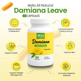Bella All Natural Damiana – boite de 60 capsules pour usage quotidien.