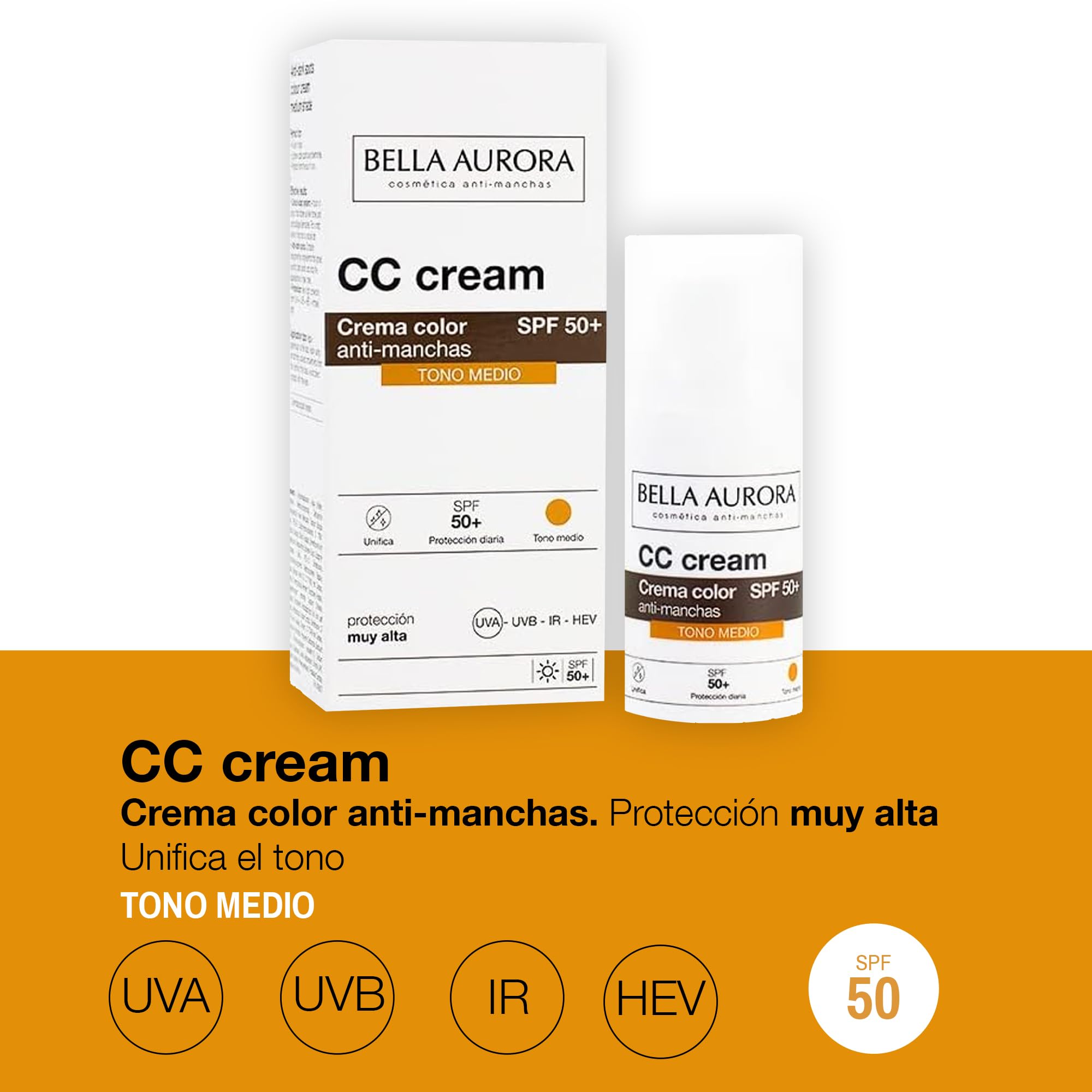Bella Aurora CC Cream Medium SPF50 Plus — swatch qui montre une teinte adaptée.