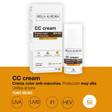 Bella Aurora CC Cream Medium SPF50 Plus — swatch qui montre une teinte adaptée.