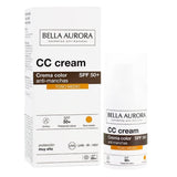 Bella Aurora CC Cream Medium SPF50 Plus — flacon montrant une protection solaire quotidienne.