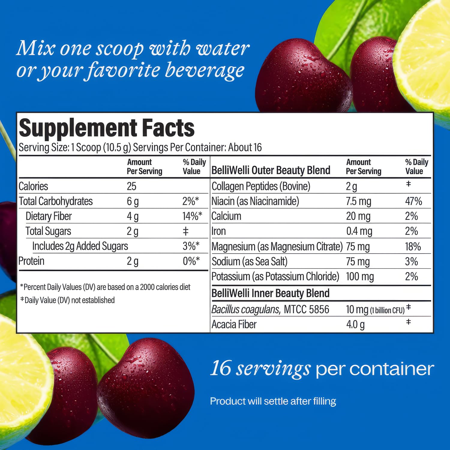Belli Welli Fibre: goût Cherry Limeade frais et agréable.