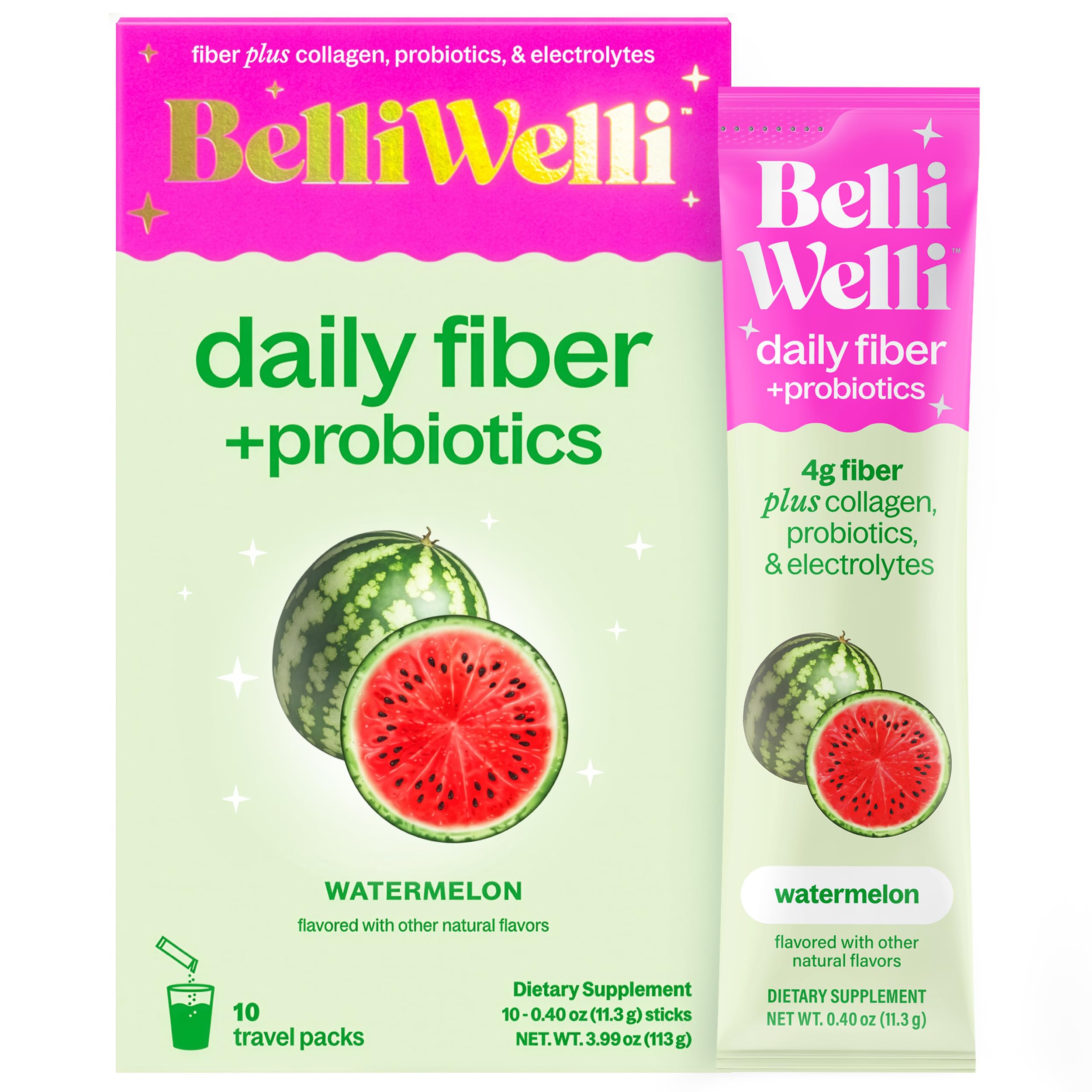 Belli Welli fibre quotidien, dosette pastèque pour soutenir la digestion.