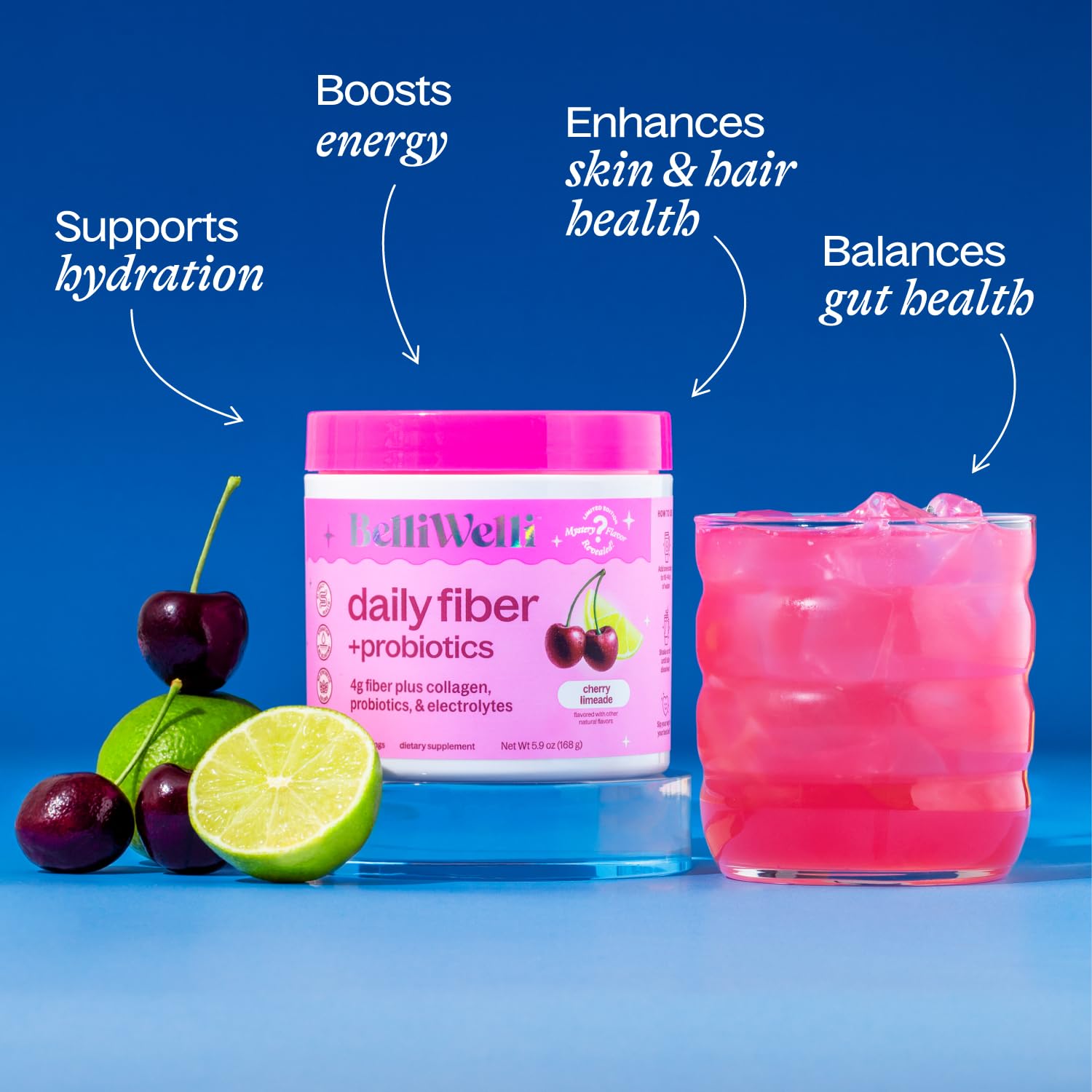 Belli Welli Fibre: mélange avec probiotiques et électrolytes pour l équilibre intestinal.