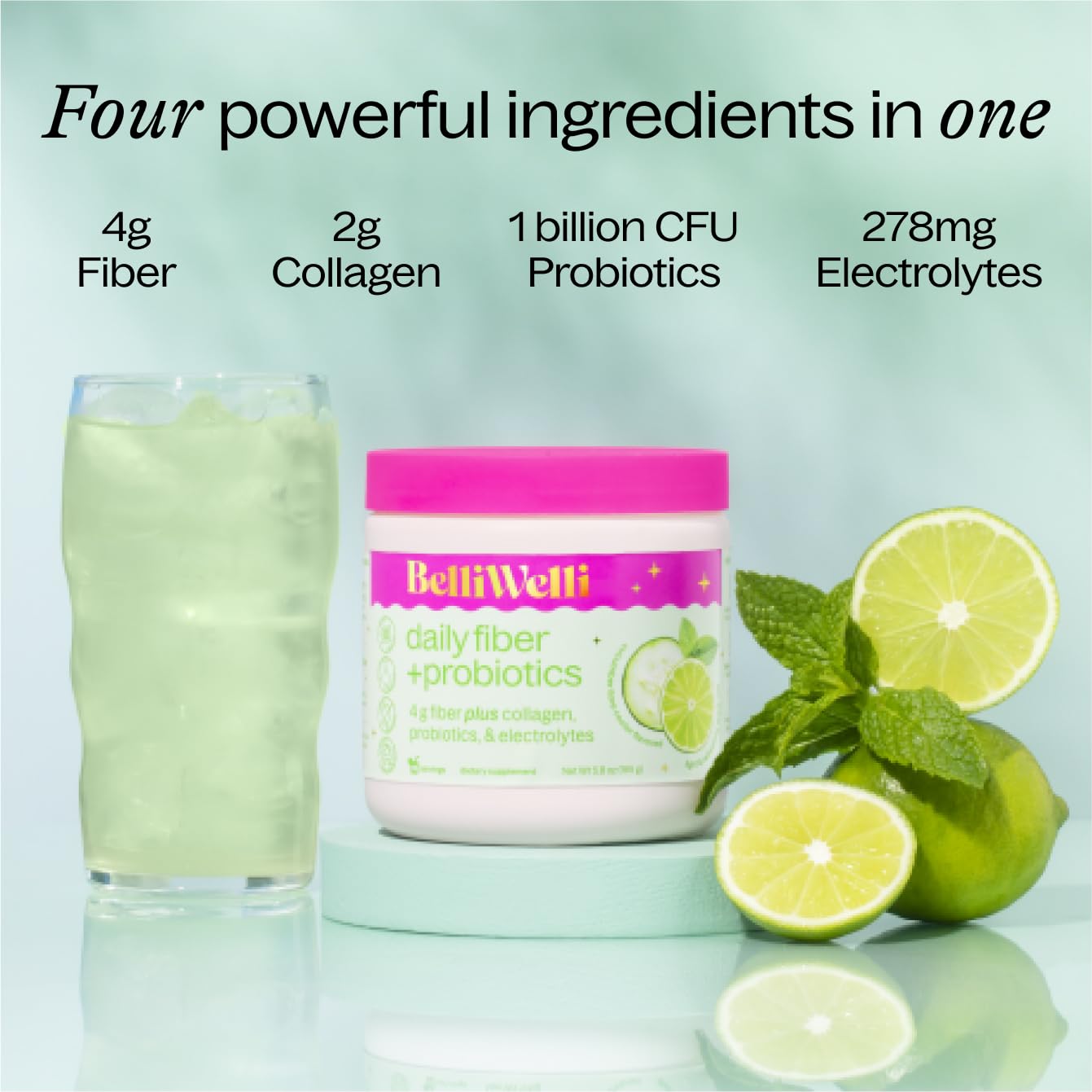 Contenu collagène ajouté Belli Welli Fibre: complément riche pour une routine beauté et digestion.