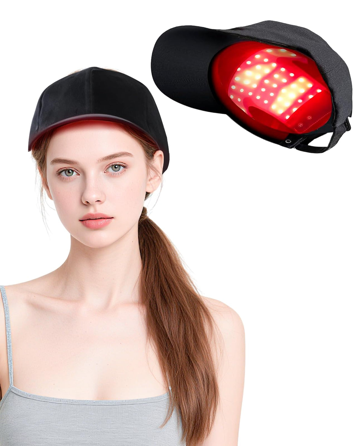 Beloving casque soin cuir chevelu lumière rouge en action.