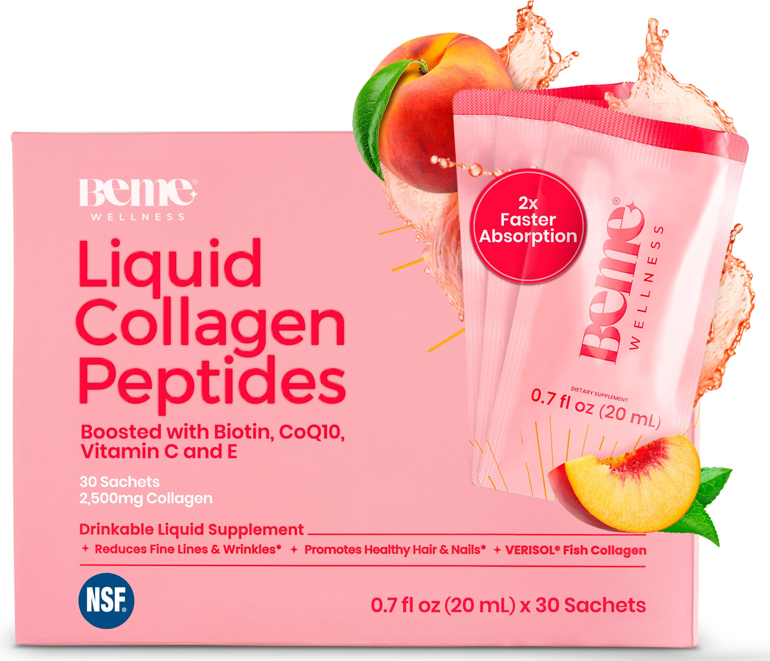 BeMe collagène liquide 2500 mg, flacon et gouttes; peau lumineuse possible