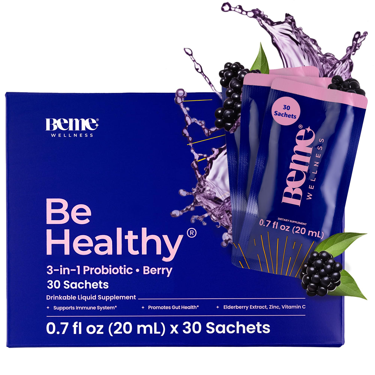 BeMe Probiotiques liquides, bouteille pratique pour une digestion quotidienne équilibrée.