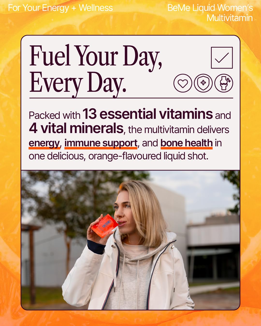 BeMe sachets orange à ouverture facile, usage nomade