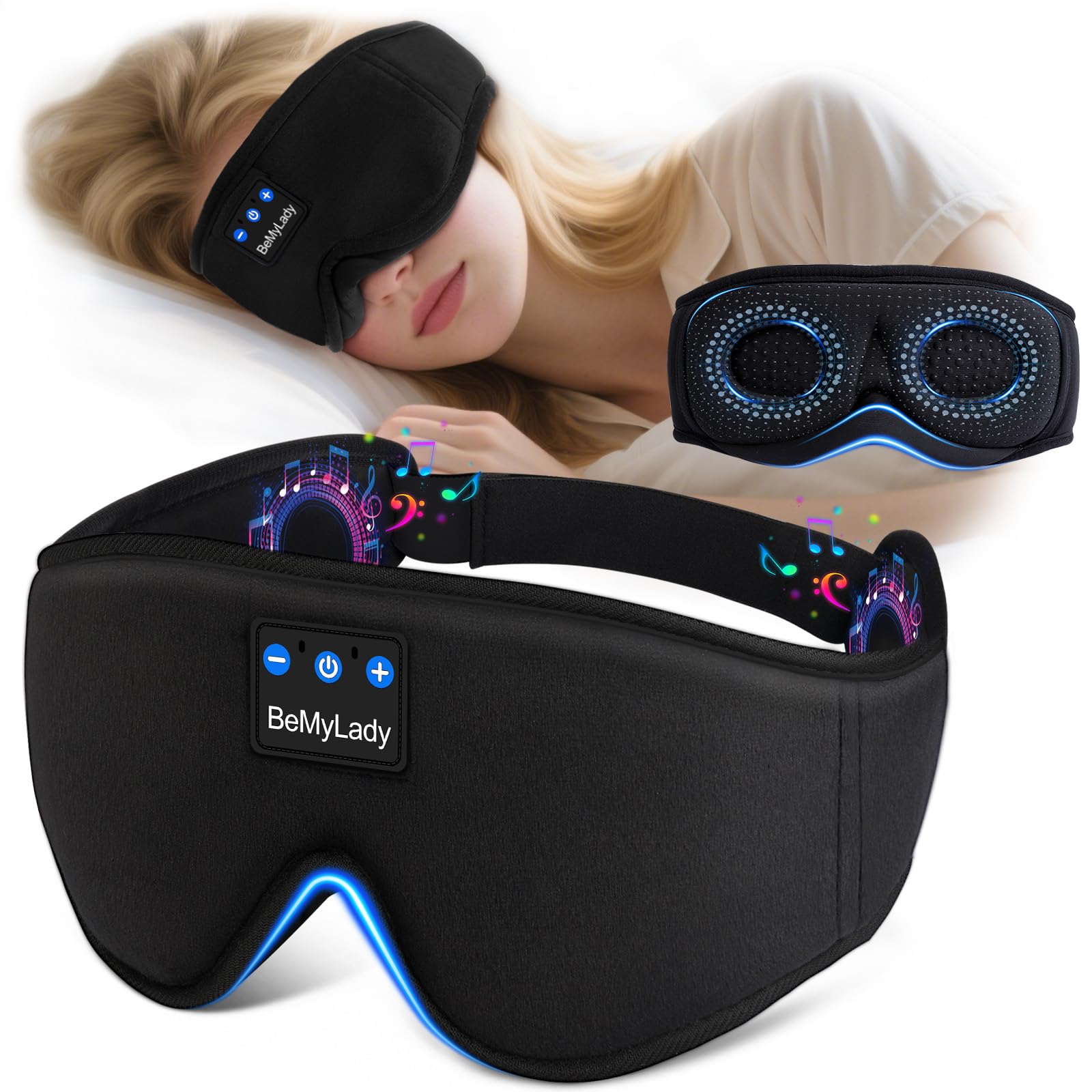 BeMyLady masque-oreilles-sommeil-noir : blocage lumineux total pour nuits reposantes.
