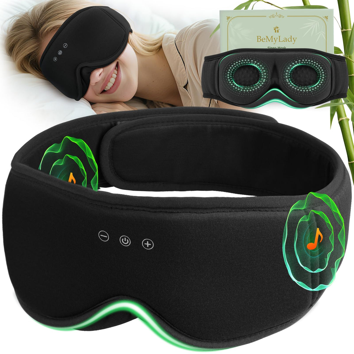 BeMyLady masque-sommeil 3D en bambou et coton pour une obscurite totale et confortable.