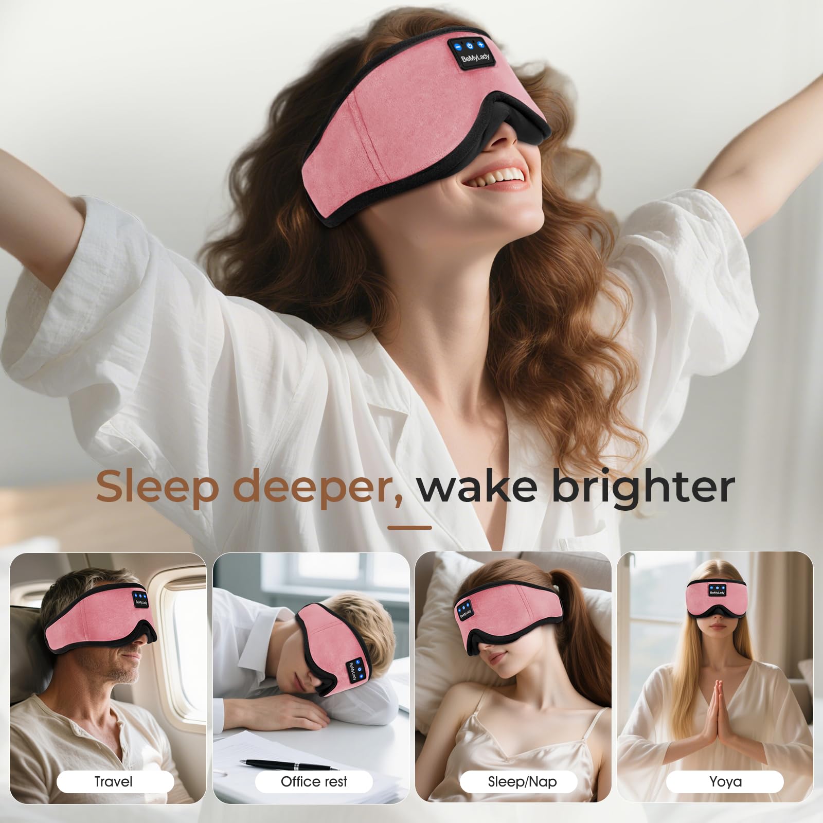 BeMyLady usage voyage: masque léger pour dormir partout.