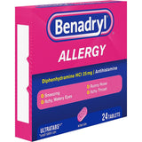 Comprimés 25 mg Benadryl Ultratabs sur plaque, dosage clair