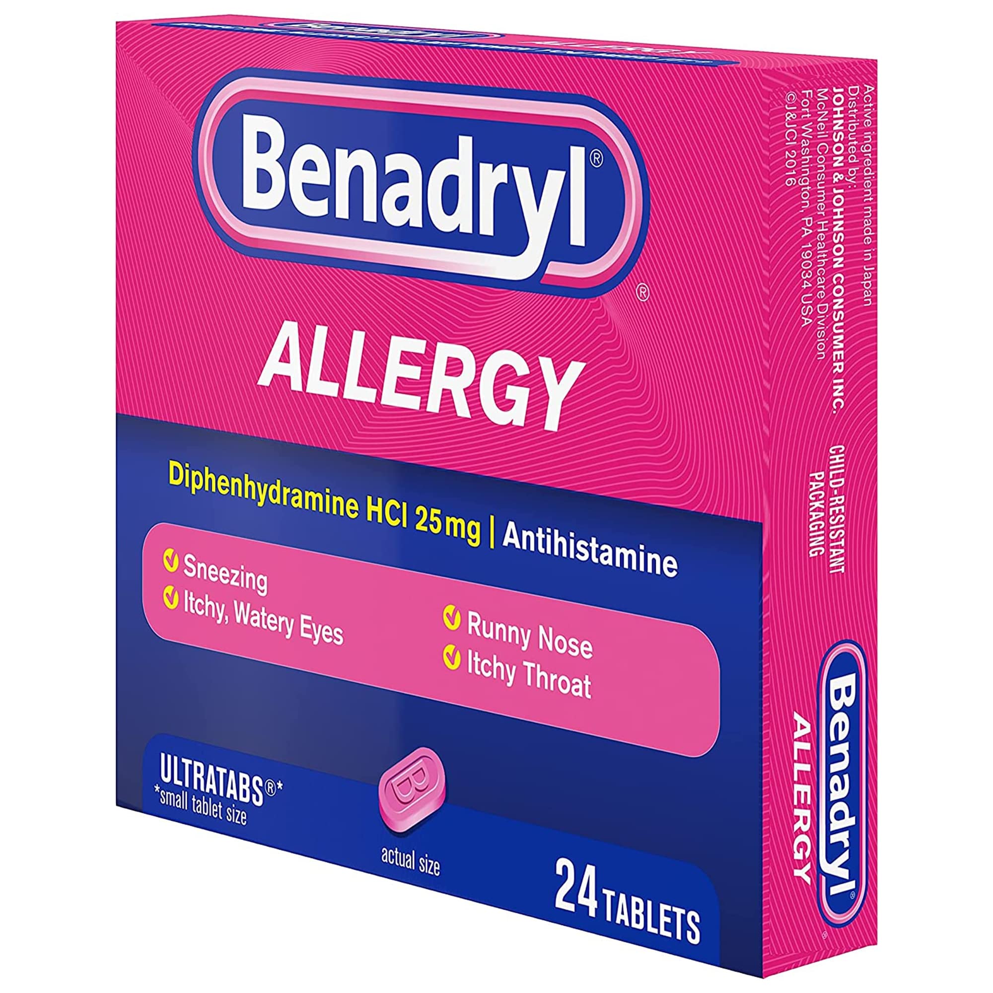 Étiquette Benadryl Ultratabs sur emballage lisible