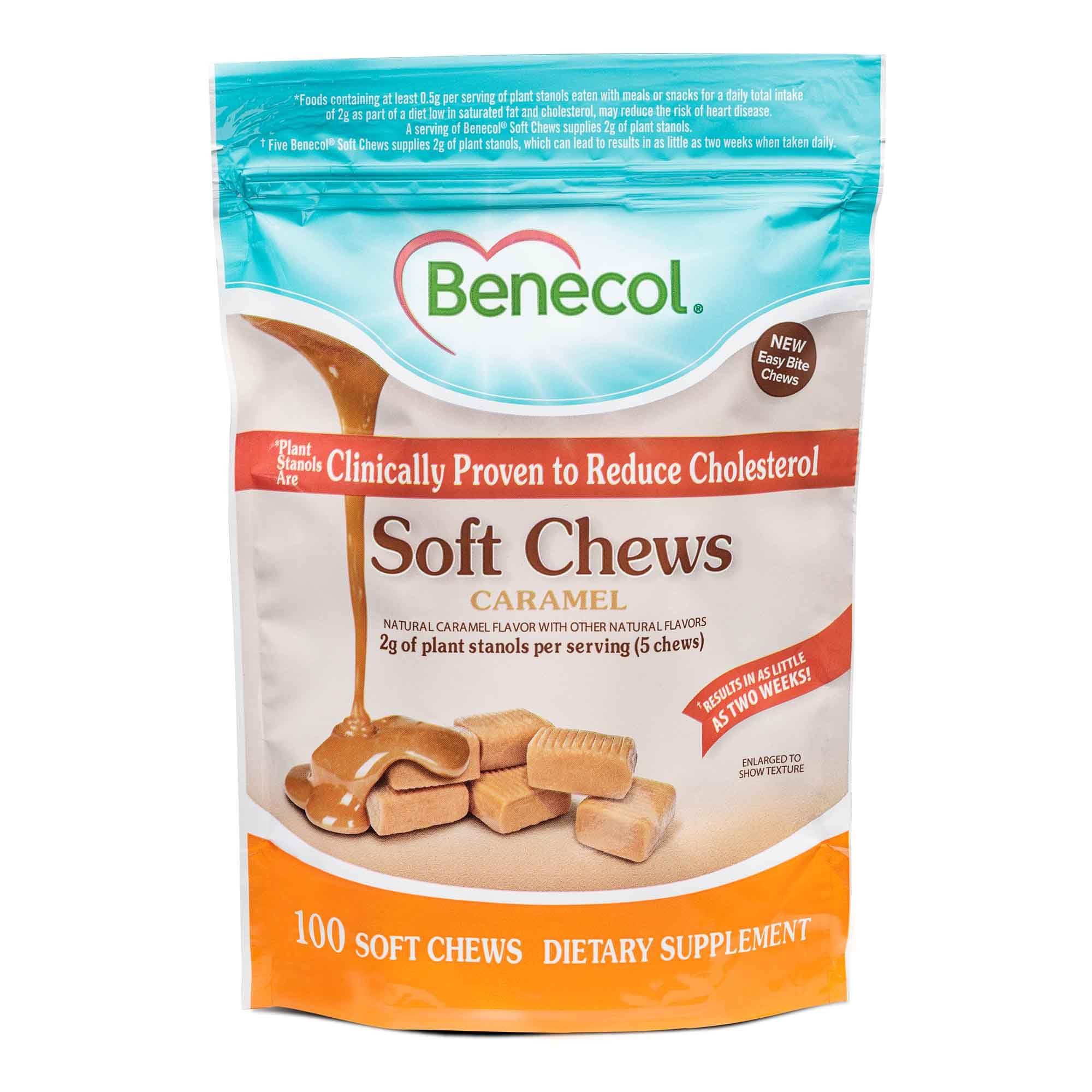 Benecol Soft Chews, sachet 100 pièces caramel, plaisir pratique au quotidien.