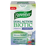 Benefiber action double biotique sticks saveur fruitée, pratique à emporter.