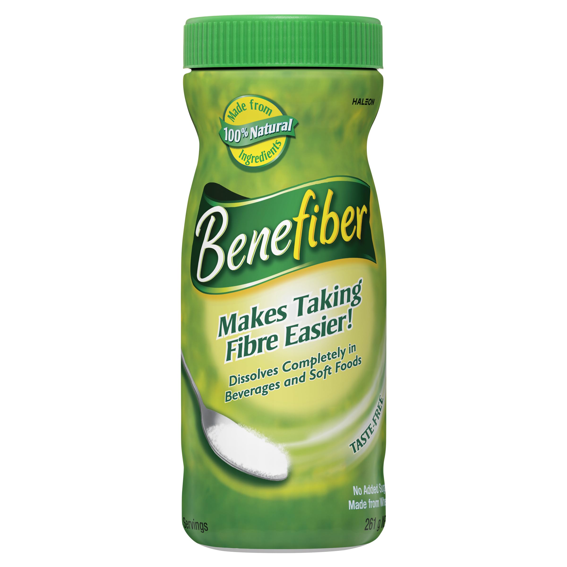 Benefiber — poudre fibre sans goût se dissolvant rapidement dans l'eau, usage quotidien discret.