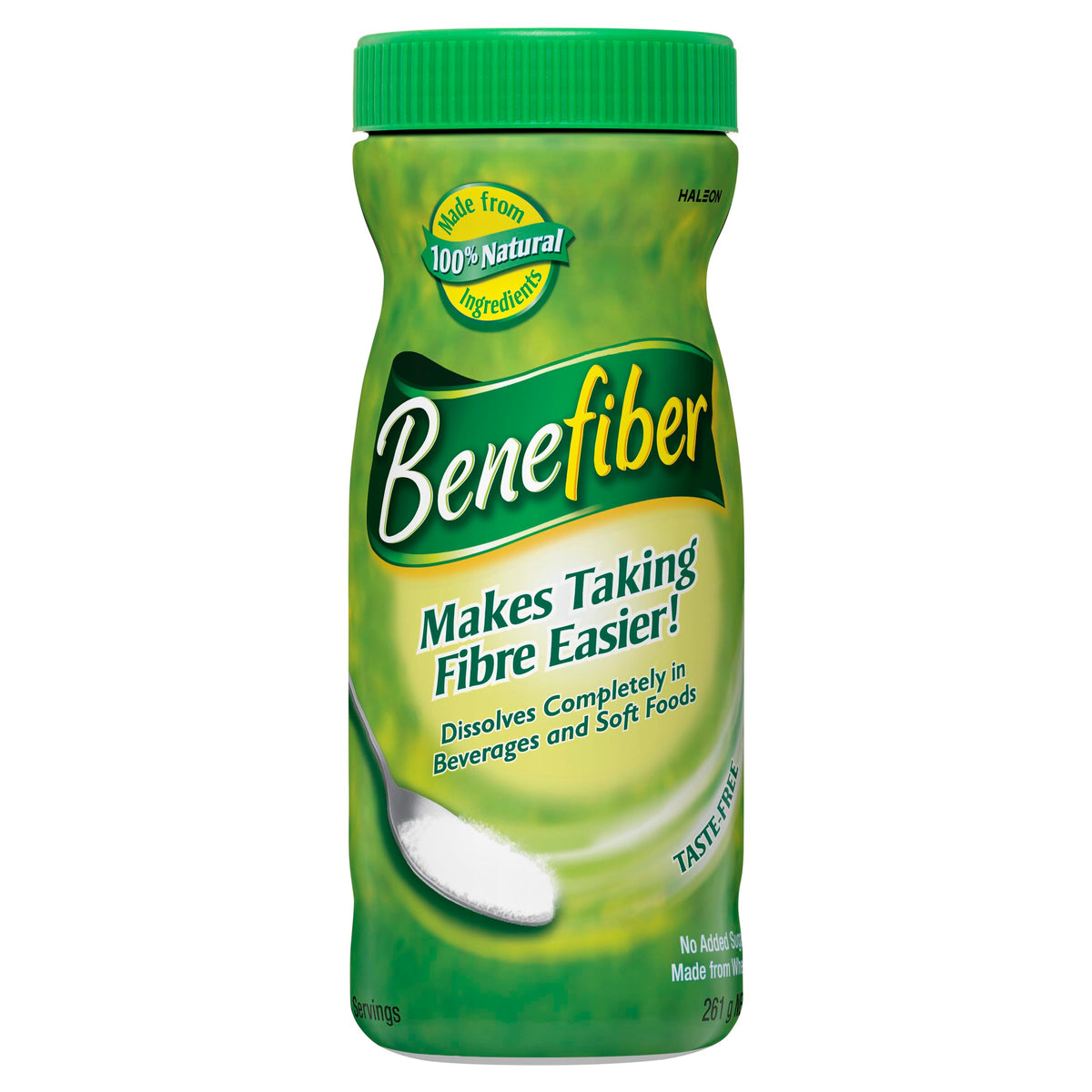 Benefiber — poudre fibre sans goût se dissolvant rapidement dans l'eau, usage quotidien discret.