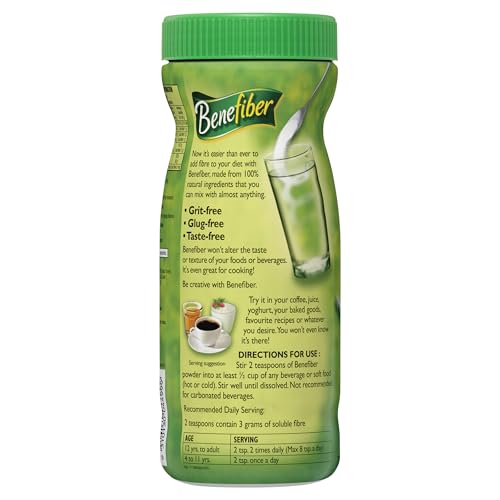 Benefiber — poudre fibre sans goût s'incorpore au yaourt pour augmenter les fibres sans changer la texture.