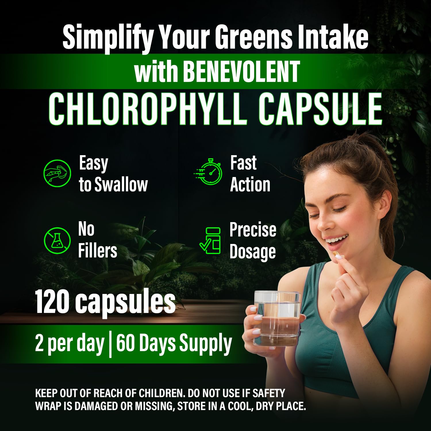 Déodorant interne potentiel avec Benevolent Chlorophylle, capsule concentrée.