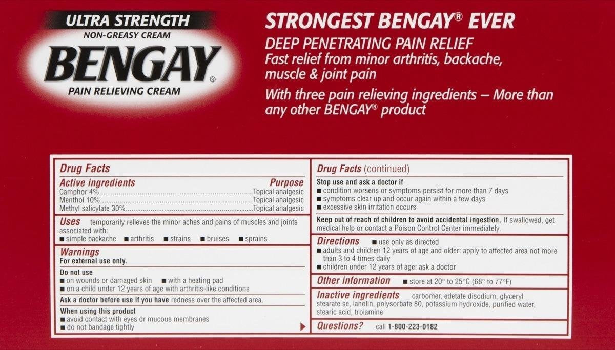 Bengay fort, application locale sur zones douloureuses pour un soutien musculaire et articulaire.