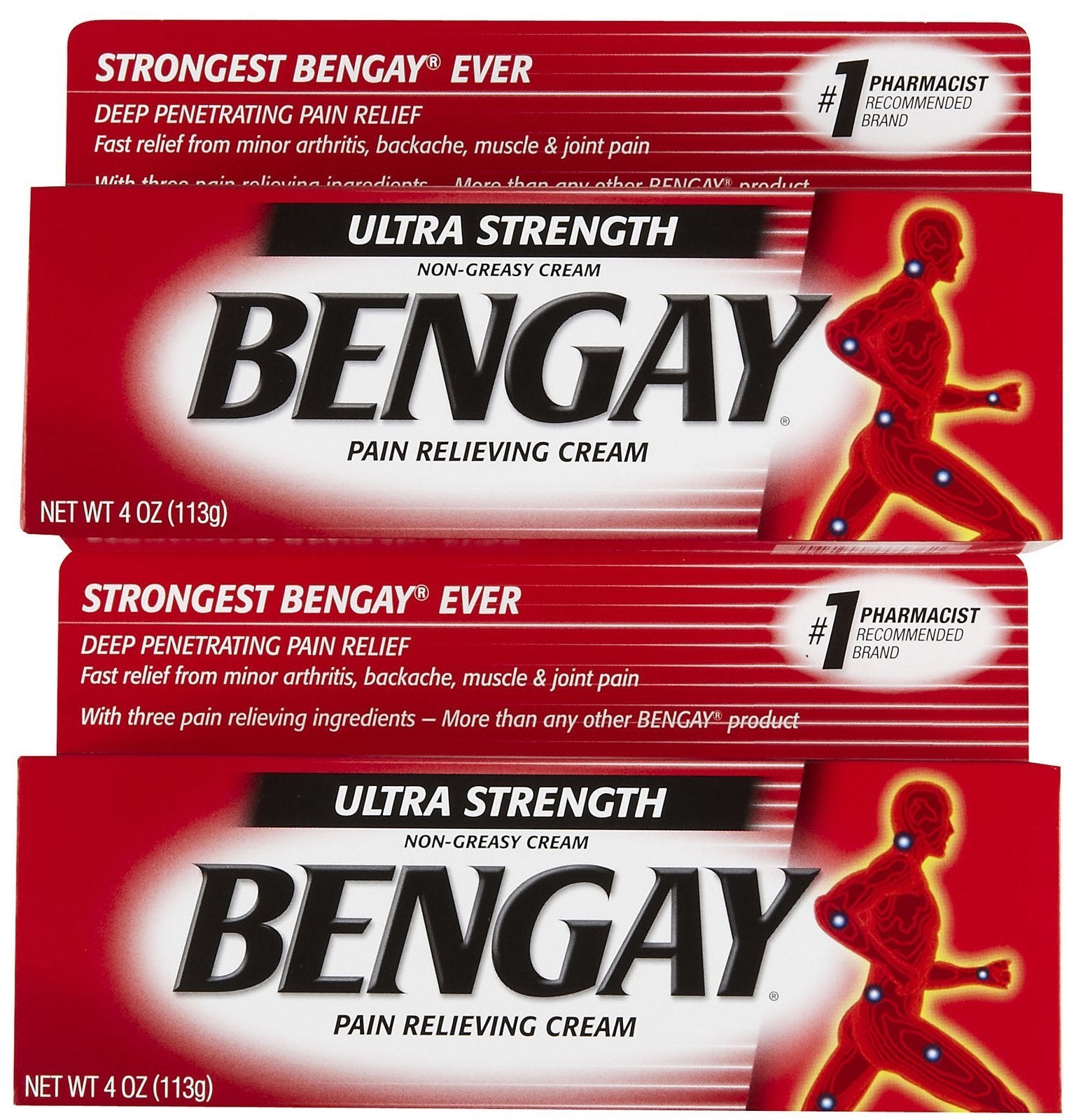 Bengay fort crème non grasse en tube, prête à l’emploi pour zones douloureuses après l’effort.