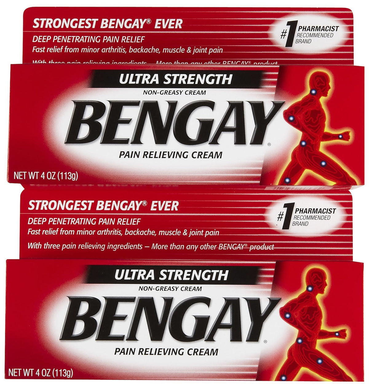 Bengay fort crème non grasse en tube, prête à l’emploi pour zones douloureuses après l’effort.