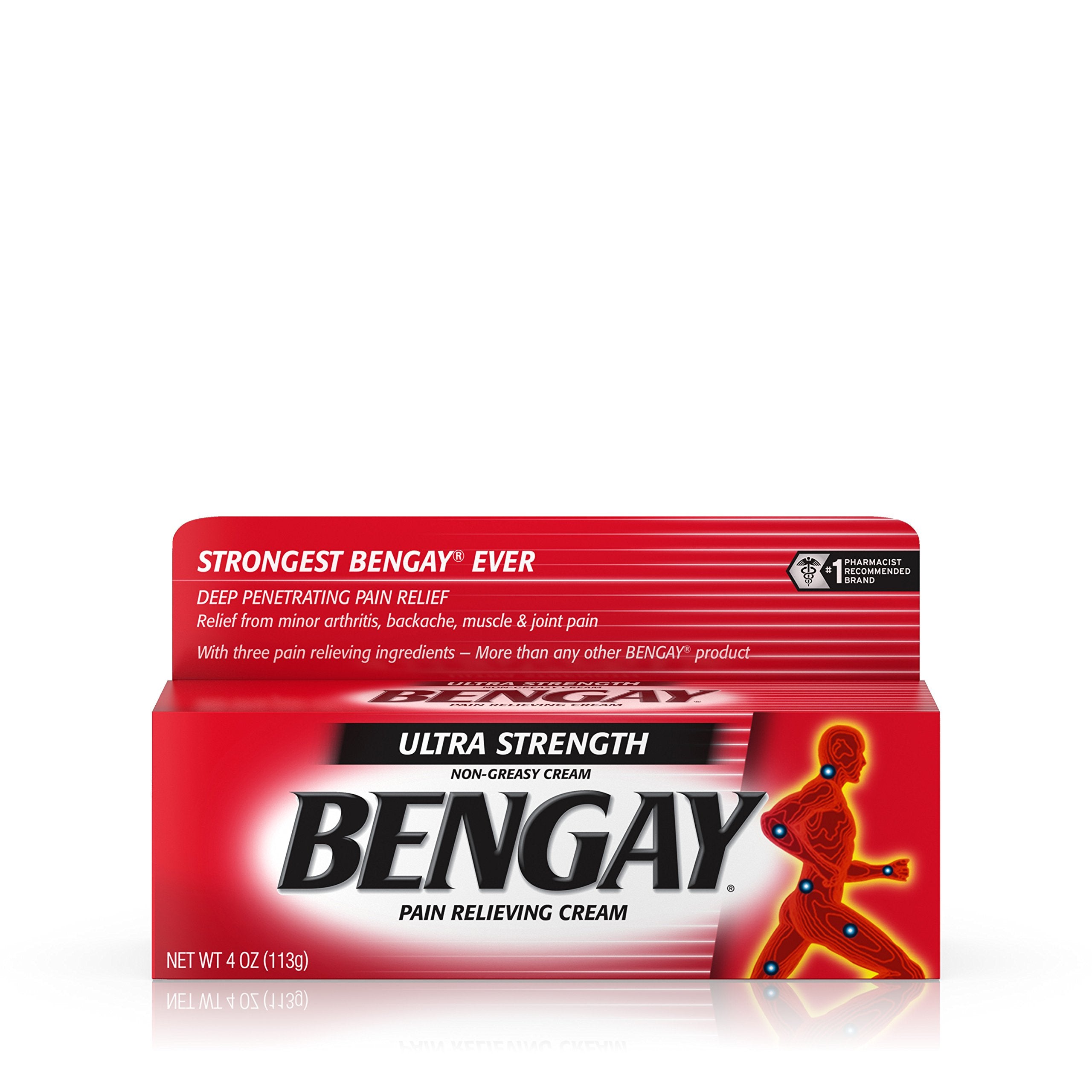 Crème Bengay Ultra-Puissante dans l'emballage de trois tubes prêt à l'emploi.