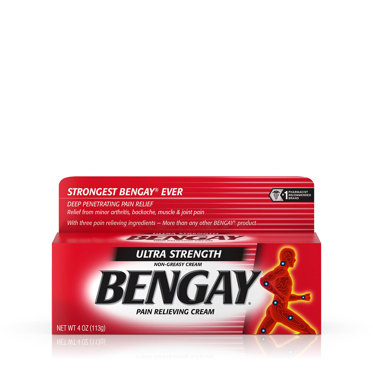 Crème Bengay Ultra-Puissante dans l'emballage de trois tubes prêt à l'emploi.