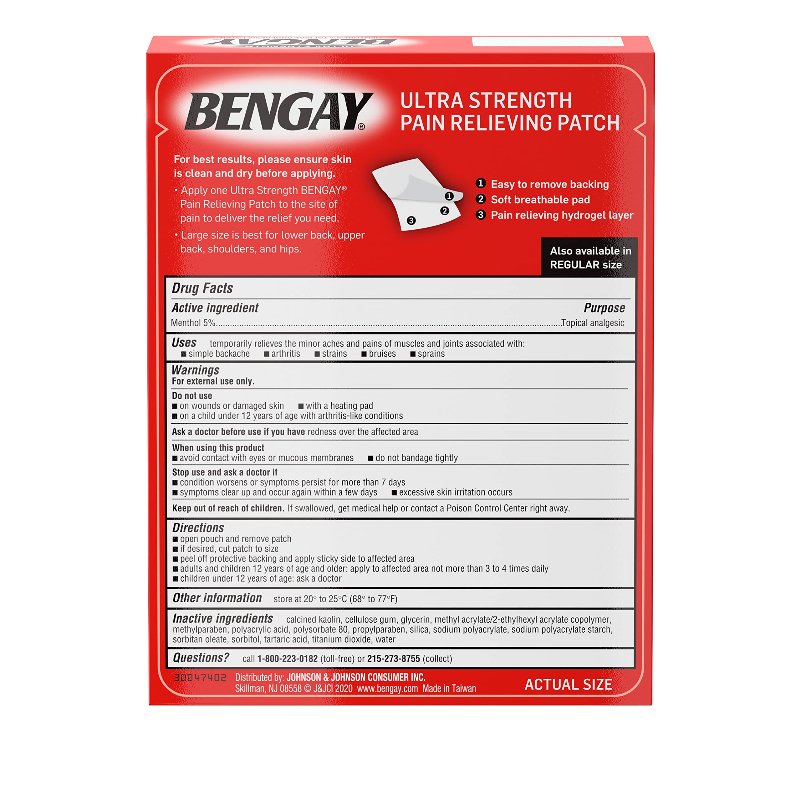 BENGAY patchs Ultra Forts Grand Format – patch appliqué sur le dos.