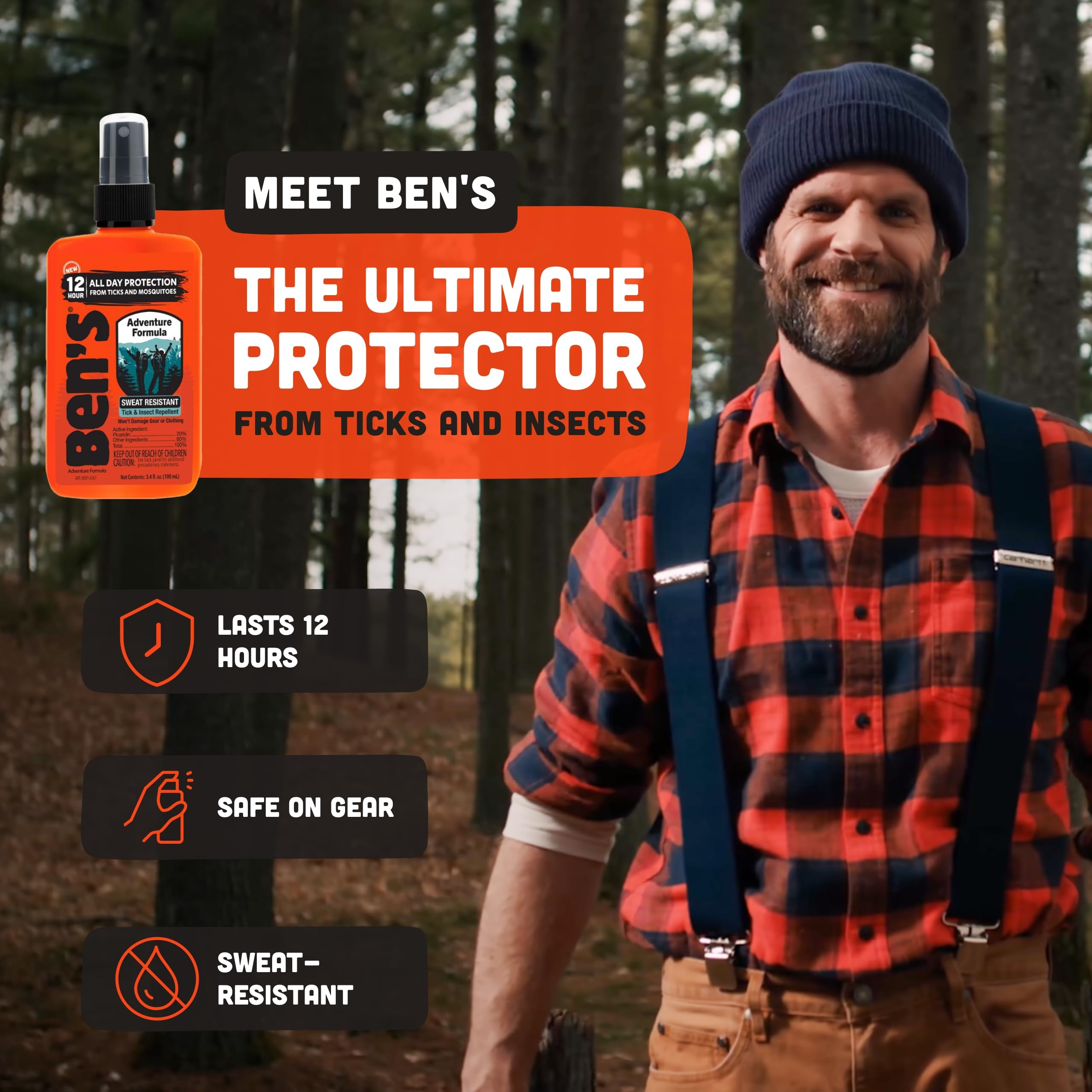 Ben's Adventure Formula pulvérisateur à pompe, application facile sur peau et vêtements.