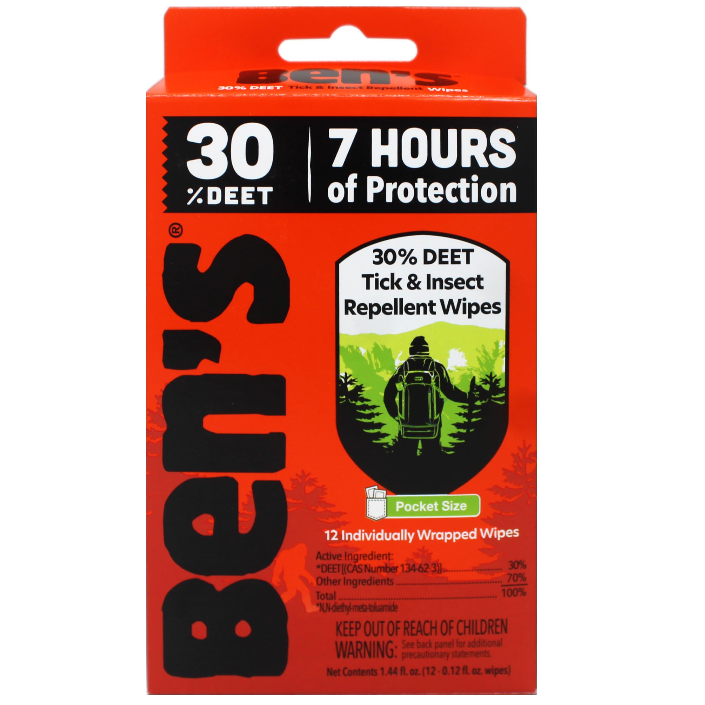 Lingettes Ben's DEET 30% en plein air, protection portable et durable.