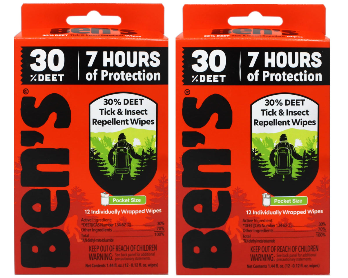Lingettes Ben's DEET 30% pour le visage et le cou, application pratique lors de sorties.