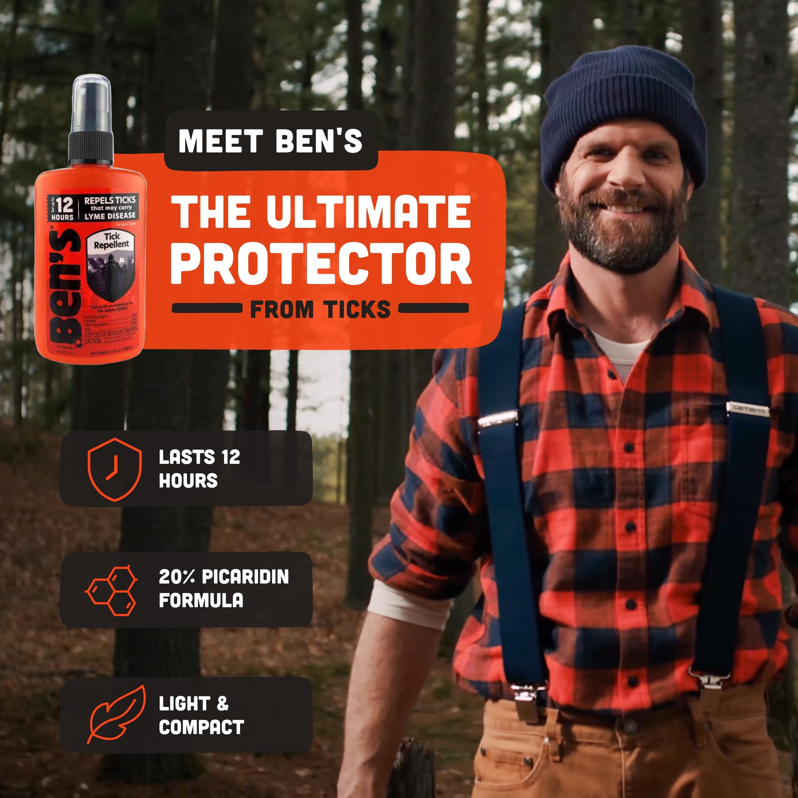 Ben's Tick Repellent, spray plein air, idéal pour les activités extérieures.
