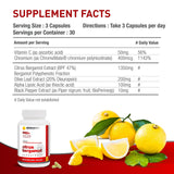 BergaMet Citrus Bergamot ProPlus – etiquette claire avec ingrédients et valeurs.
