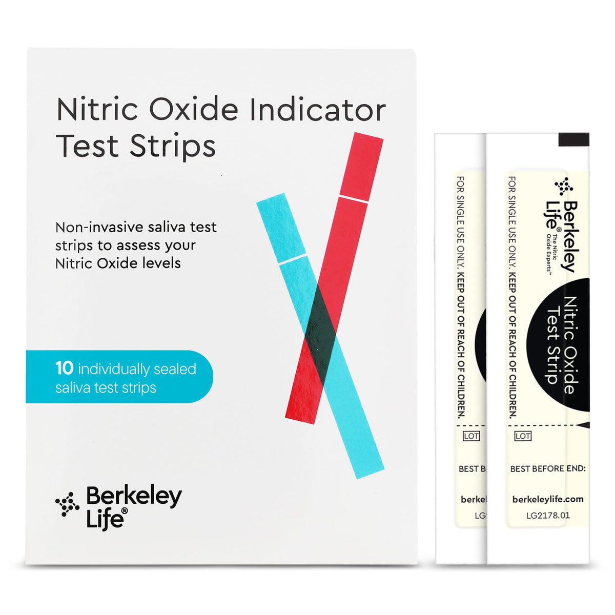 Bande d’oxyde nitrique Berkeley Life dans son étui individuel pour un test rapide.