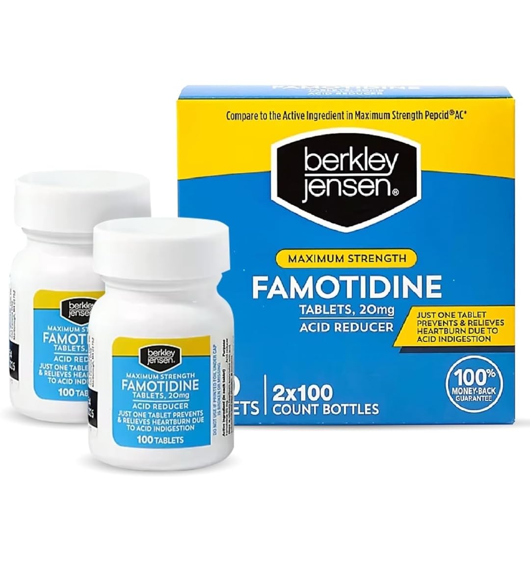 Berkley Jensen comprimés Famotidine 20 mg, boîte de 200, soulagement après repas possible
