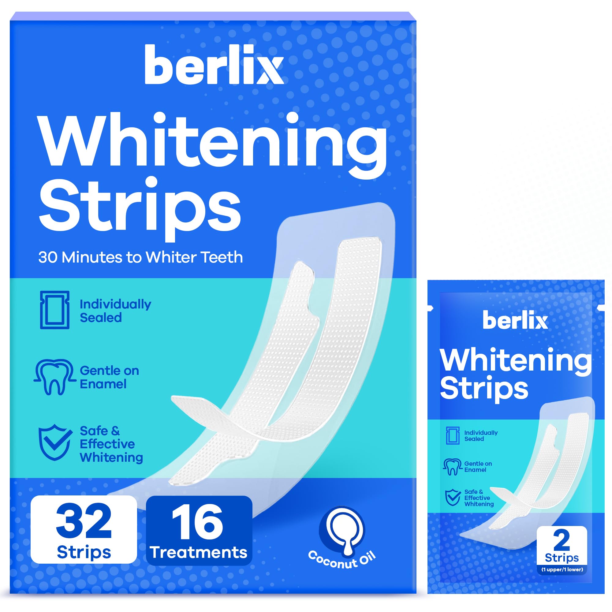Berlix Bandes blanchiment dents 16 traitements affichées sur le paquet, sourire plus clair