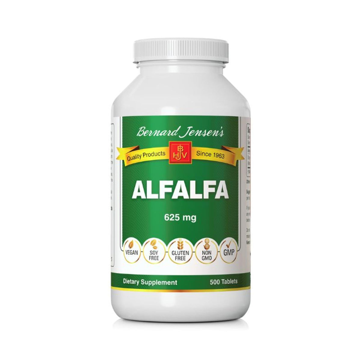 Boîte Bernard Jensen's Alfalfa 625 mg, prête à l’emploi pour une routine quotidienne.